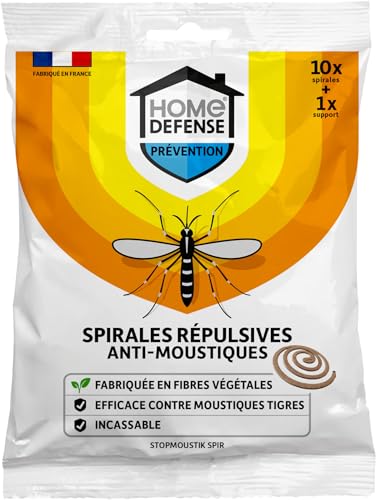 Spirales Répulsives Anti-Moustiques (10 + 1 support) - Fabriqué en France à partir de fibres végétales - Contre moustiques et moustiques tigres -...