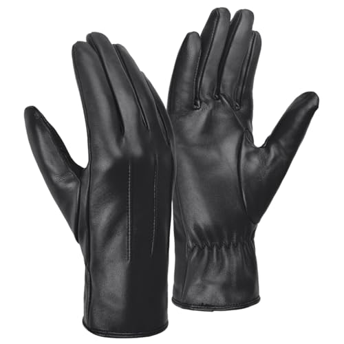 Harssidanzar Leather Gloves for Women Winter Ultra-soft lining Warm driving gloves GL017UK,Black (NO touchscreen),Size L