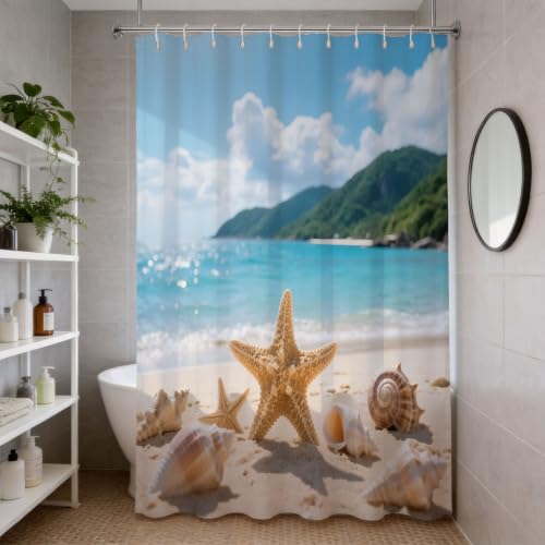 Rideau de douche 200x200 plage étoile de mer imprimé polyester imperméable