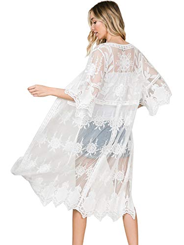 Anna-Kaci Womens Cover Up Long Embroidered Lace Kimono Cardigan with Half Sleeves2