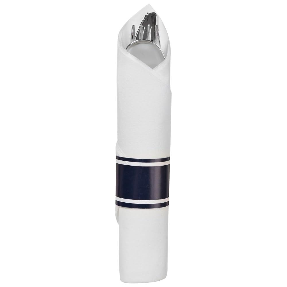 amscan- Posate Arrotolate | True Navy | 10 pz, Vera Marina, 8022.343
