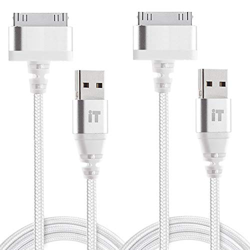 (2 unidades de 2 metros) Cables USB trenzados de nailon de 30 pines compatibles con iPhone 4 4S 3G 3GS, iPad 1, iPad 2, iPad 3, iPod 5, iPod Classic, iPod Nano 1st - 6th Gen, iPod Touch 1st - 4th Gen