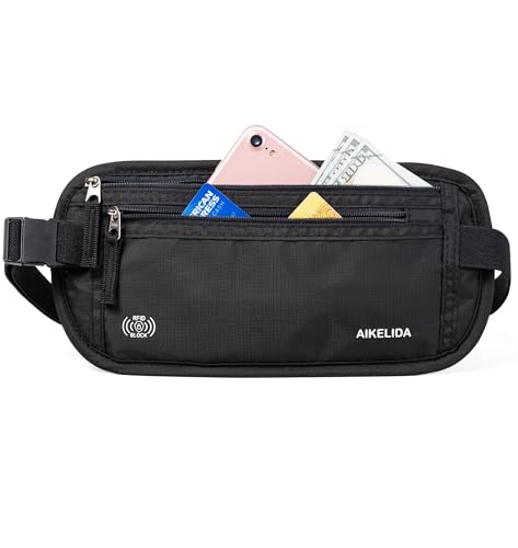Image of RFID Blocking Money Belt - Passport Holder & Travel Wallet, Slim Hidden Fanny Packs for Women Men - Black