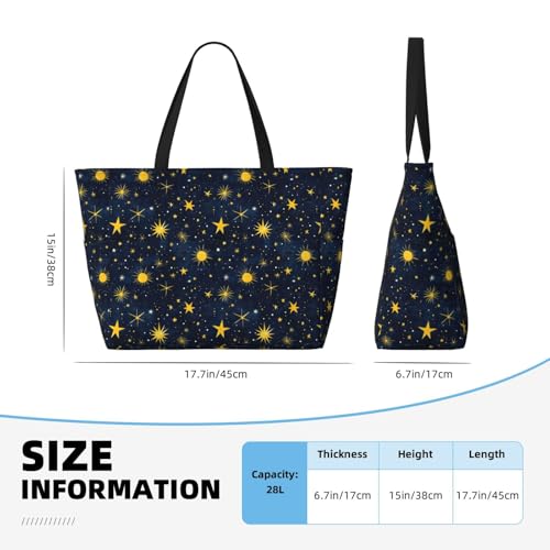 Large Beach Bags for Women Sandproof - Yellow Star Sun Print Summer Work Travel Tote Bags with Zipper2