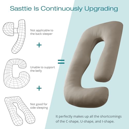 Image of Cooling Pregnancy Pillows for Sleeping, 57'' Full Body Pillow, Linen | Sasttie Maternity Pillow, OEKO-TEX, Down Alternative, Removable Cover, Pregnant Women Must Haves, Maternity Essential