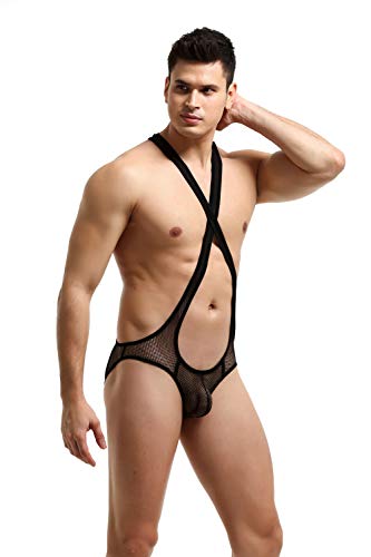 Men's Mesh Jockstrap Bodysuit Leotard Wrestling Singlet Bodysuit3
