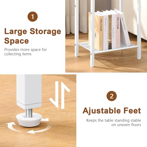 Image of Hoctieon 2-Set 3 Tier End Table, Telephone Table Set of 2, Tall Side Table with Storage Set of 2, Small Nightstand for Small Spaces, Metal Frame, White and Yellow Oak