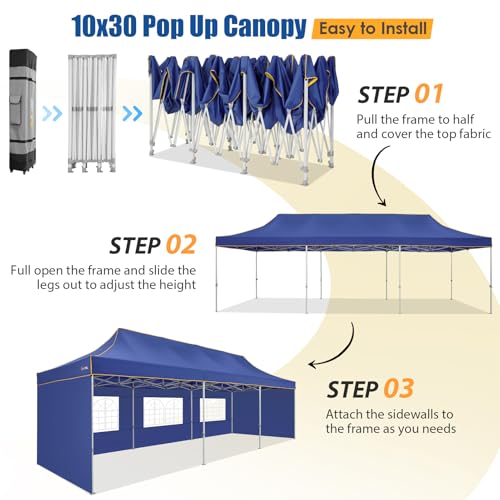 Image of Hoteel 10x30 Heavy Duty Pop Up Canopy Tent with 5 Sidewalls, Blue