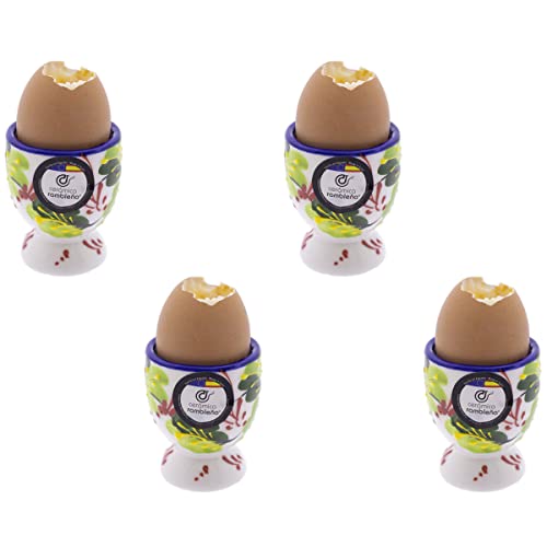 CERÁMICA RAMBLEÑA | Huevera | Porta huevos | Bandeja cerámica | Huevos rellenos | Huevos plato | Huevera amazon | Pack x4 Huevera Modelo - M01 | Decoración 100% hecho a mano | 5.5x5.5x7 cm