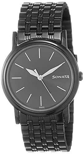 Sonata Quartz Analog Black Dial Metal Strap Watch for Couple-NS11418100NM01P