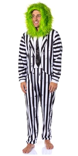 INTIMO Beetlejuice Mens' Halloween Movie Character Union Suit Costume Sleep Pajama For Adults (Large/X-Large) White