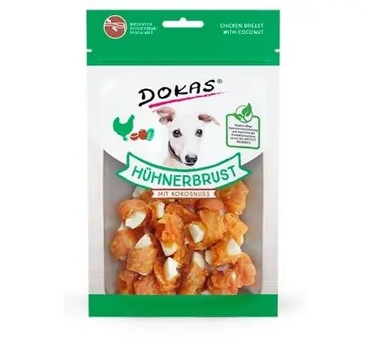 DOKAS Hühnerbrust mit Kokosnuss, 9 x 60 g, Snack für Hunde