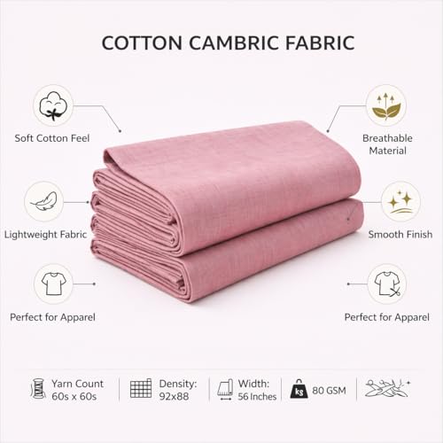 Image of Soimoi Mauve Solid 60 * 60's Cotton Cambric Fabric by the Yard, 56 Inch Wide Light Weight Material Suitable for Kurtis, Blouses, Kids Clothing, Tunics, Dresses and Summer Apparel