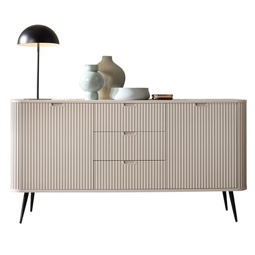 BETTSO - Kommode mit Schubladen und Türen - mit hohen Beinen und dekorativen Rillen - 168cm breit, 87cm hoch - für Wohnzimmer, Schlafzimmer, Flur - Kaschmir + Schwarz