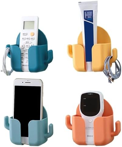 karomouj Acrylonitrile Butadiene Styrene Kma607 Wall Mount & Table Top Phone Holder Mobile Charging Stand With 2 Hook Phone Holder For Bedroom Kitchen Shelves Bathroom Office (Random Color,Pack Of 4)