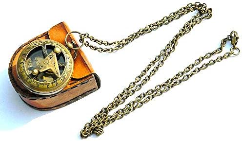 Brass Sundial Compass Push Compass with Leather Storage Case