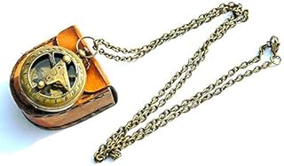 Brass Sundial Compass Push Compass with Leather Storage Case