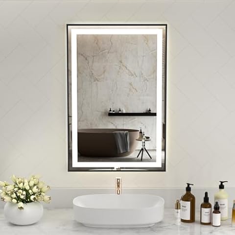 24"x36" Black Frame LED Mirror for Bathroom, Light Up Bathroom Mirror with Front Light and Backlit, Anti-fog, Memory, Dimmable 3 Colors Lighted Bathroom Mirror, Shatterproof, Horizontal Vertical Mount Cover
