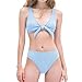 MIENOE Teen Girls' Bikini Set Two-Piece Swimsuit with Removable Chest Pads & Adjustable Straps, Fashionable V-Neck Bow Tie Top, Solid Sky Blue for Beach, Big Kids, Size 14-15 Years