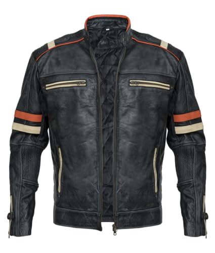 Men's Cafe Racer Vintage Retro Distressed Black Biker Leather Jacket