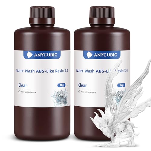 ANYCUBIC Wasser Waschbares ABS-Like Resin 3.0, 3D Drucker Resin mit Hohe Festigkeit und Zähigkeit, Geruchsarm, Hochpräzises 405nm UV-härtendes Harz für alle Harz 3D Drucker, Transluzent 1000