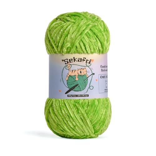 Image of Fuzzy Chenille Yarn for Crocheting, Fluffy Amigurumi Crochet Yarn for DIY Craft /Hat /Shoes, (100g /197yds) Soft Velvet Baby Blanket Yarns(Lime Green)