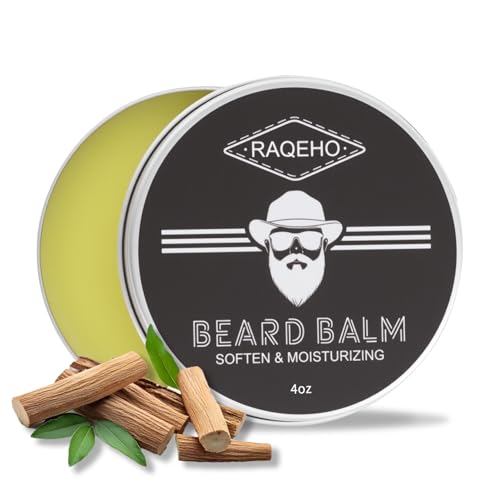 RAQEHO 4oz Beard Balm for Men - Mustache Wax Mens Beard Leave In Conditioner Butter Wax Cream Softener Shea Moisturizer Grooming Styling Dandruff Treatment Maintenance Gifts Care Products(Sandalwood)