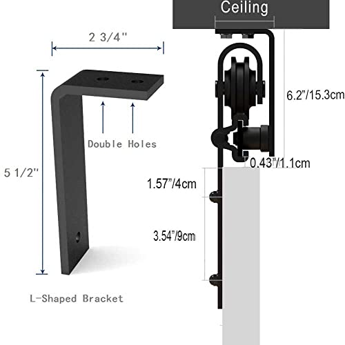 Ccjh 9Ft Ceiling Mount Bracket Sliding Barn Door Hardware Kit Black,Strong Bearing, Low Ceiling L-Shape Bracket System, Fit 54" Wide Single Door Panel (Basic Style) #TOP6