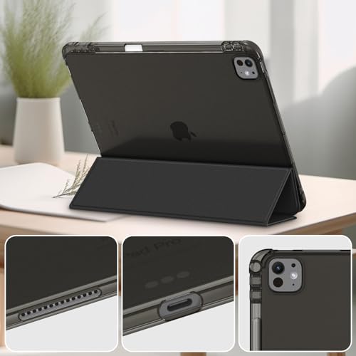 Image of Fintie SlimShell Case for iPad Pro 11-inch (M5) 2025 / (M4) 2024 - Lightweight Soft TPU Protective Stand Back Case with Pencil Holder, Translucent Frosted Cover, Auto Wake /Sleep, Black