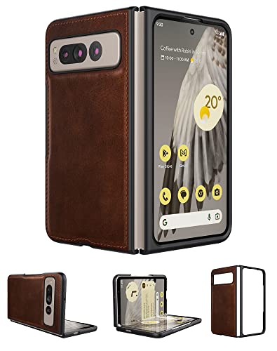 Foluu Funda para Google Pixel Fold 2023, para Google Pixel Fold Funda de piel sintética + carcasa de policarbonato duro, ultrafina, duradera, funda protectora para Google Pixel Fold 2023 (marrón)