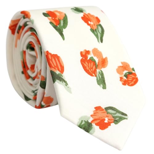 Image of BELLUNO Men's Cotton Floral Skinny Tie, 2.5 inch Width, with Gift Box