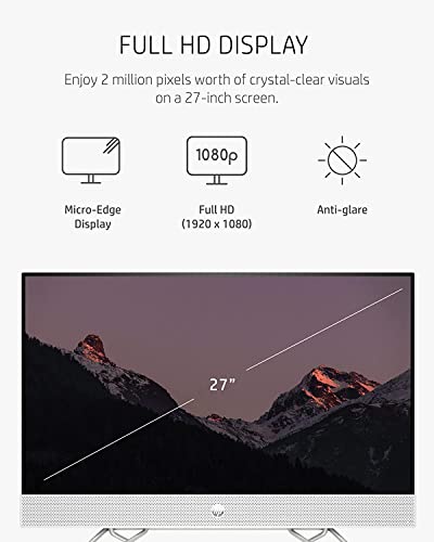 Hp 27" Fhd Touchscreen All-In-One Desktop, Amd Ryzen 7 5825U Processor, 16Gb Ram, 1Tb Ssd, Wifi, Bluetooth, Webcam, Wireless Keyboard & Mouse, Windows 11 Home, White #TOP4
