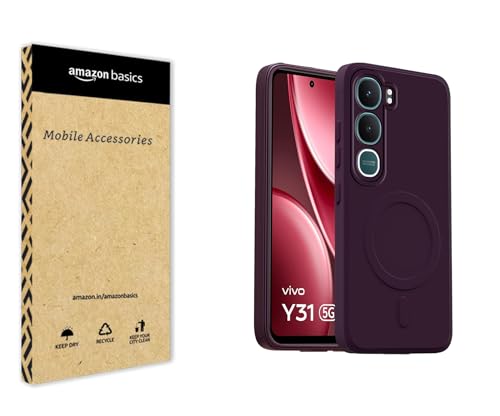 Image of amazon basics Back Cover for Vivo Y31 5G Soft Matte Silicone Mag-Safe Design (Mag-Safe Not Support) Camera Protection | Slim Fit Bumper Cover (Purple)
