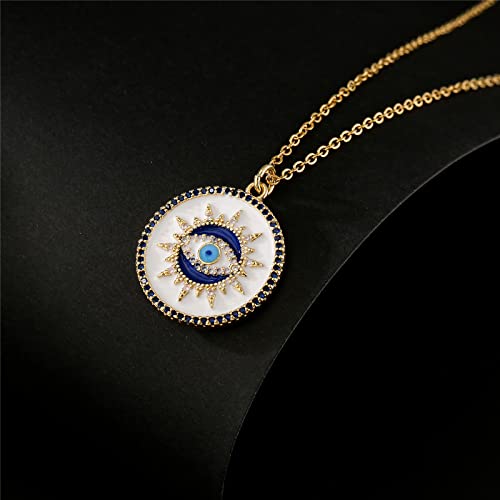 Cmoonry Evil Eye Necklace 14K Gold Plated 17.7+2" O Chain Necklace Lucky Blue Eye Gift (20886) #TOP3