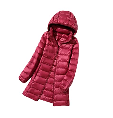 Manteau long en duvet femme bordeaux avec chapeau amovible taille L