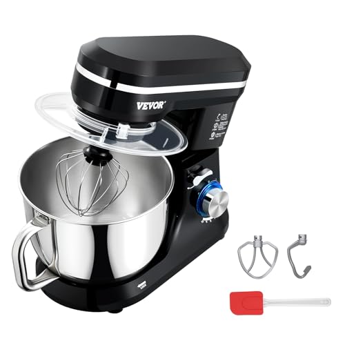 VEVOR Stand Mixer, 5QT Dough Mixer, 10+P Speeds Tilt-head Food Mixer, Kitchen Mixer with Stainless Steel Bowl, Dough Hook, Wire Whip, Beater, Scraper, Household Stand Mixer for Baking Mixing, Black - Image 9