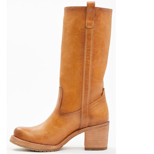 Mid Calf Banana Boots for Women Chunky Block Heel Knee High Boots Pull on Round Toe Riding Boots Dressy Fall Winter Boots4