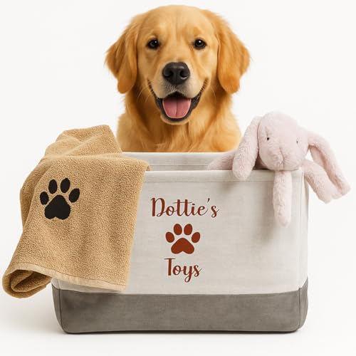 Image of Hoolaroo Personalised Dog Toy Basket Storage Toy Box With Pet Name 36cm