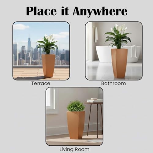Image of Go Hooked Matrix 24 Inch Big Flower Pot | Outdoor & Indoor Planter for Balcony, Garden & Terrace | Durable Lightweight Decorative Polymer Pot for Live & Artificial Plants (Brown)