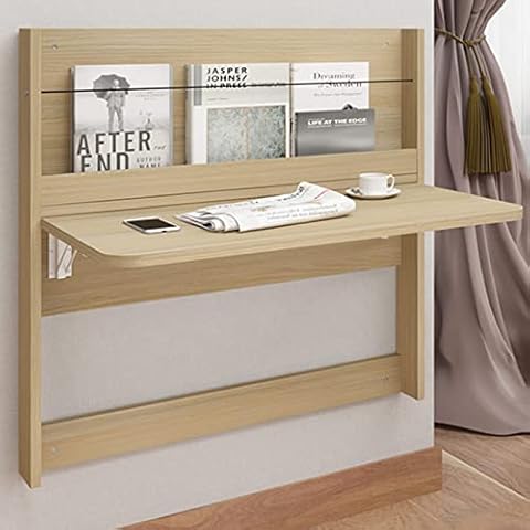 Wall Mounted Desk Floating Workbench Home Office Table, Space-Saving Folding Computer Desk with Storage Shelf, Multifunctional Convertible Desk Drop-Leaf Vanity Table Cabinet, Kitchen Dining Table Cover