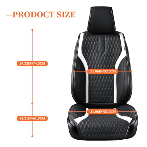 Image of Coverado Front Seat Covers, 2PCS Waterproof Seat Covers for Cars, Car Seat Cushion Waterproof Leather Car Seat Protector, Driver Seat Cover Universal Fit for Most Sedans SUV Truck Black&White