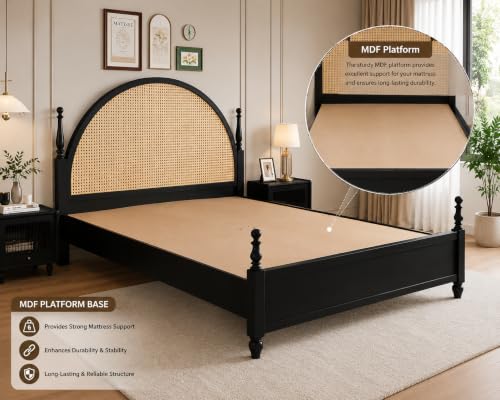 Image of Solid Sheesham Wood Poster King Size Poster Honeymoon Bed Without Storage with Designer Piller and Cane Crafting