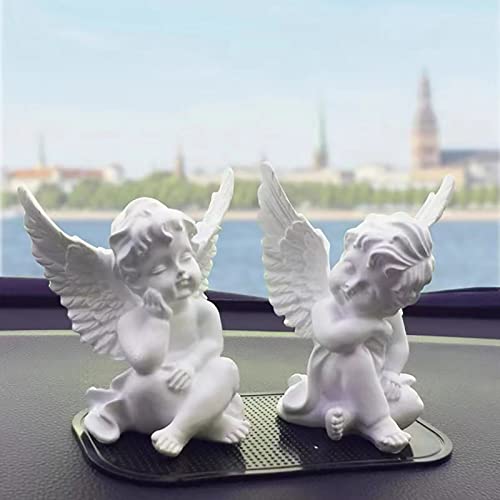 Zyxqq 2 Set Of Little Angel Statue Figurines, Resin Cherubs Statue With Wings Sleeping Thinking Angle Sculpture For Home Living Room Desktop Office Decoration (White) #TOP3