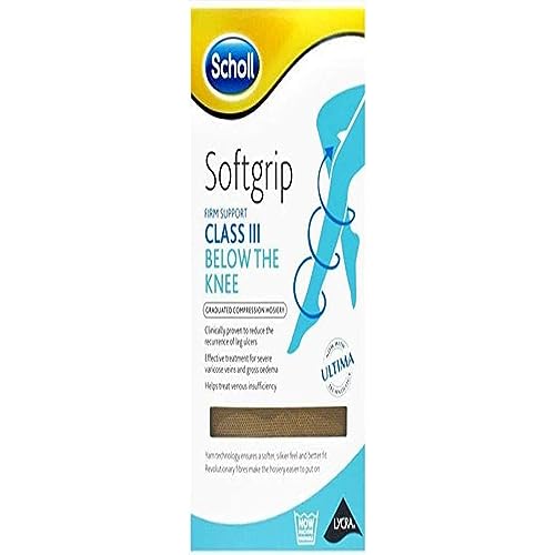Scholl Softgrip Ultima Class III 3 Compression Stockings for Women - Below The Knee, Open Toe - Natural - High Strength Stockings for Varicose Veins, Oedema, Swelling, Swollen Legs, and Circulation