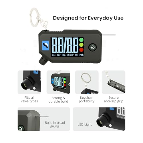 Image of Orca 2-in-1 Digital Tire Pressure Gauge 0-150 PSI with Tread Depth Gauge & LED Light, 0.1 PSI Accuracy, LCD Display Multi-Unit (PSI /BAR /KPA /Kg /cm), Keychain Tyre Pressure Checker for Car, Bike, SUV