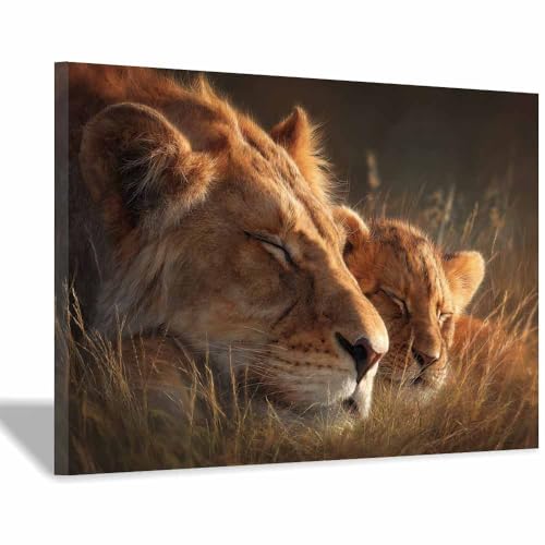 Peinture murale sur toile lion pour habiller un grand mur vide tableau brun