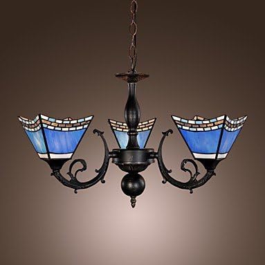 40W Antique Inspired Chandelier with 3 Lights - Blue Lampshade