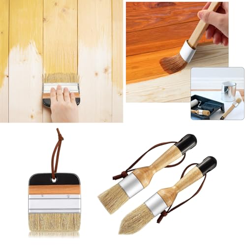 Pig Hair Brushes for Painting (Set of 3) Natural Bristle for Artistic