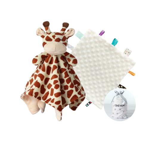 Image of CREVENT Cozy Plush Baby Security Blanket, Loveys for Baby Girls and Boys, Birthday (Giraffe+Tag)