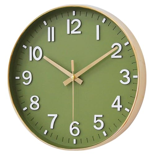 Image of HZDHCLH Wall Clocks Battery Operated,Wall Clock Green Gold,10 inch Wall Clock Silent Non Ticking Modern 3D Numbers for Kitchen Bedroom Living Room Office Classroom Decor
